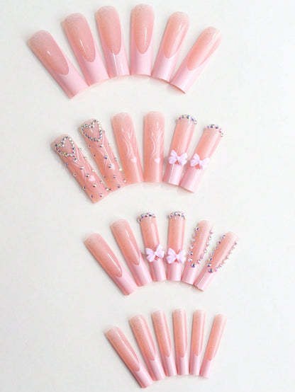 Y2K Pink French Bow Extra Long Coffin Press-On Nails