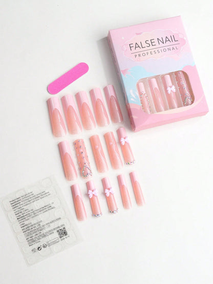 Y2K Pink French Bow Extra Long Coffin Press-On Nails