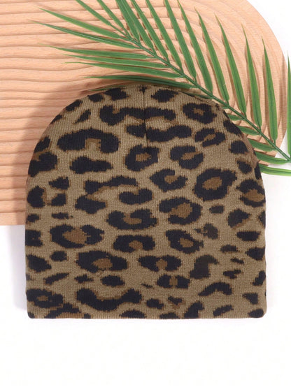 Leopard Print Jacquard Knit Streetwear Winter Beanie