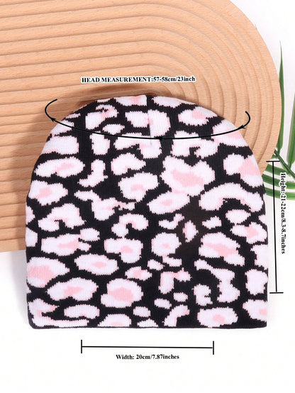 Leopard Print Jacquard Knit Streetwear Winter Beanie