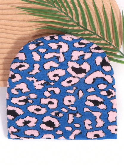 Leopard Print Jacquard Knit Streetwear Winter Beanie