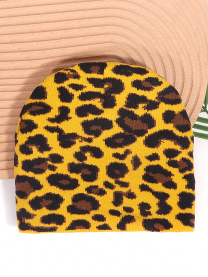 Leopard Print Jacquard Knit Streetwear Winter Beanie