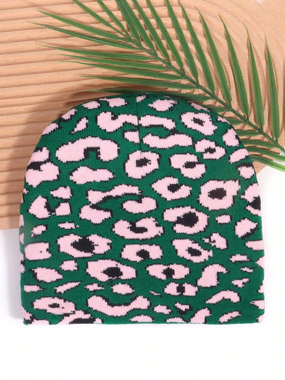 Leopard Print Jacquard Knit Streetwear Winter Beanie
