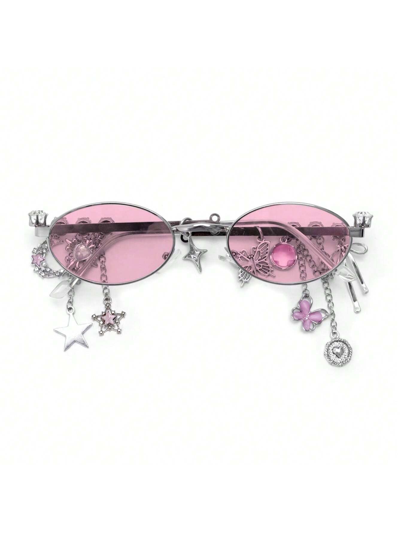 Oval Metal Y2K Fashion Glasses with Rhinestone Charms