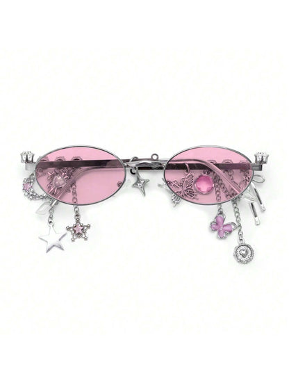Oval Metal Y2K Fashion Glasses with Rhinestone Charms