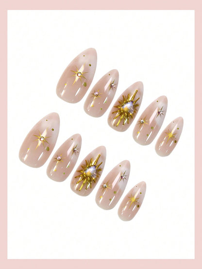 24pcs Ombre Almond Press-On Nails with 3D Heart Design