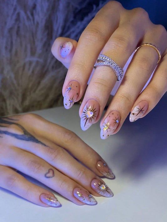 24pcs Ombre Almond Press-On Nails with 3D Heart Design