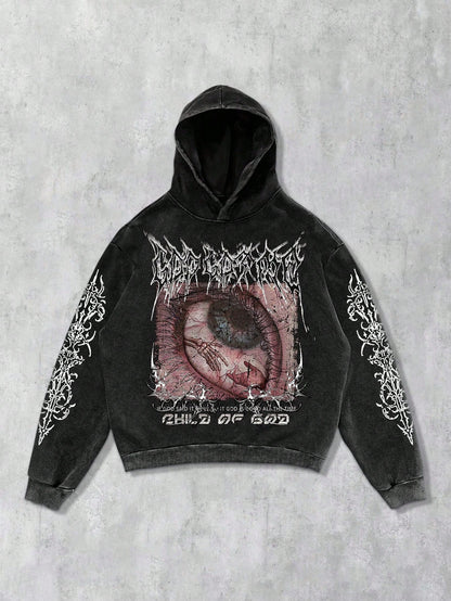 Men Grunge Punk Acid Wash Y2K Hoodie