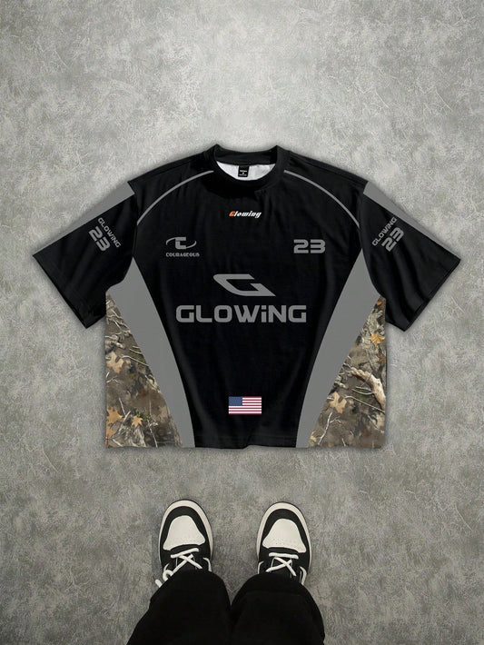 Avant-Garde Street Casual Patchwork Camouflage Letter Jersey