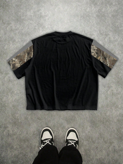 Avant-Garde Street Casual Patchwork Camouflage Letter Jersey