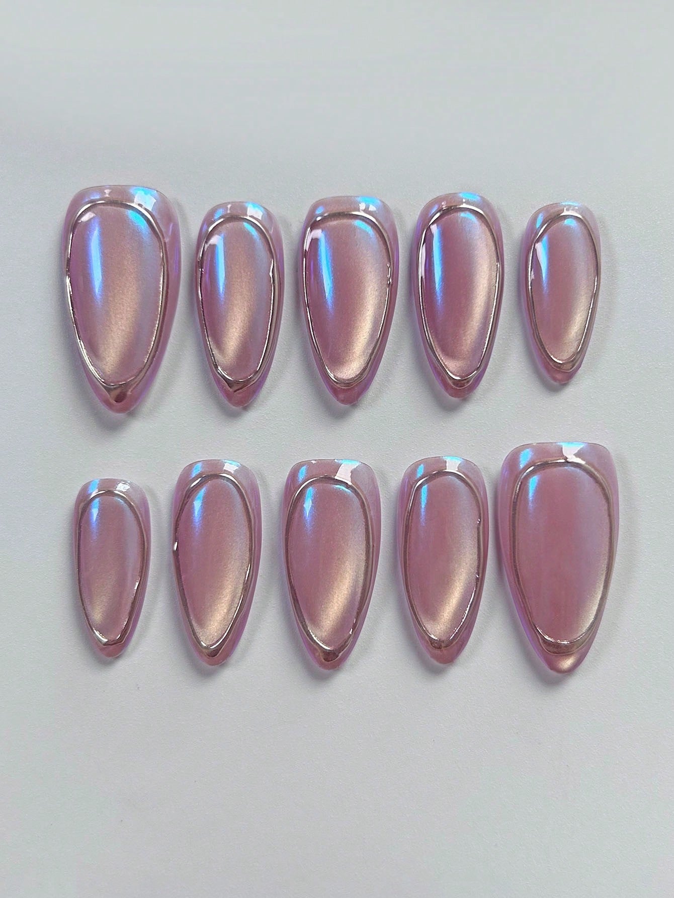 Bright Purple Cat Eye Almond Handmade Press-On Nails