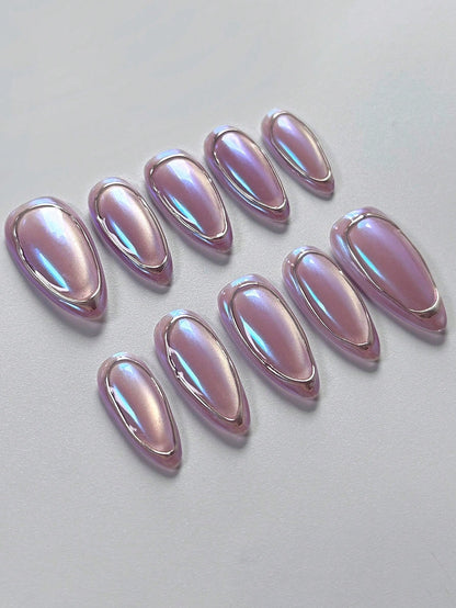 Bright Purple Cat Eye Almond Handmade Press-On Nails