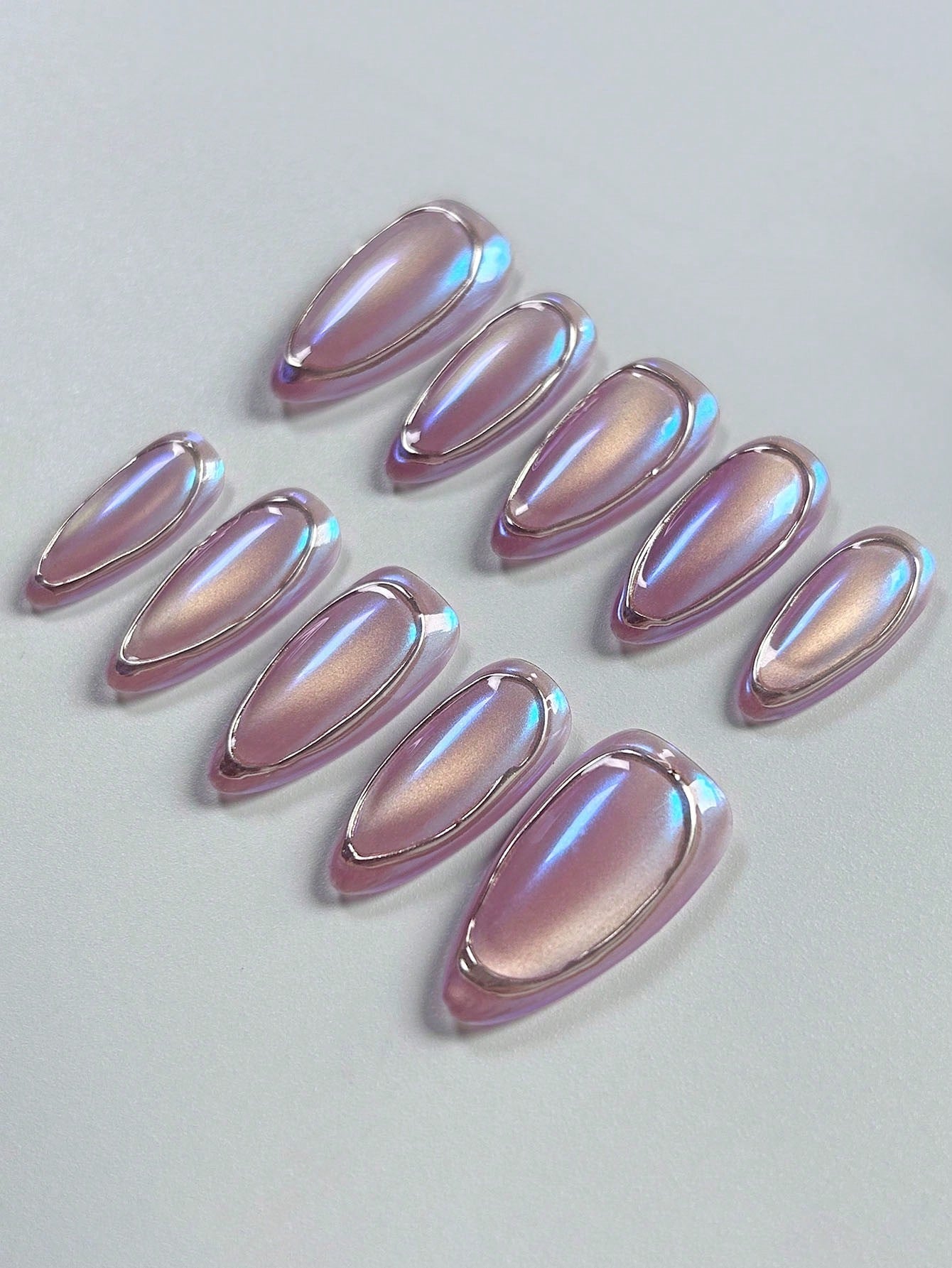 Bright Purple Cat Eye Almond Handmade Press-On Nails