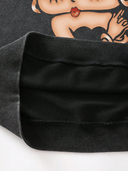 Men Betty Boop Washed Y2K Cropped Hoodie