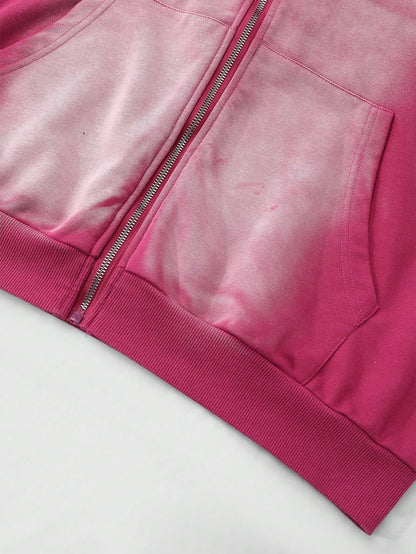 ROMWE Men Vintage Pink Y2K K-Pop Zip Hoodie