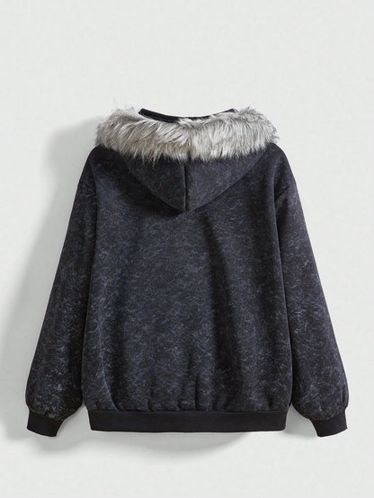 ROMWE Fairycore Distressed Cross Zip Hoodie