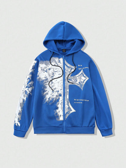 Men's Goth Skeleton Zip-Up Thermal Hoodie