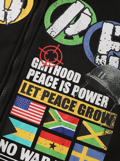 Men's Retro Graphic Zip-Up Hoodie