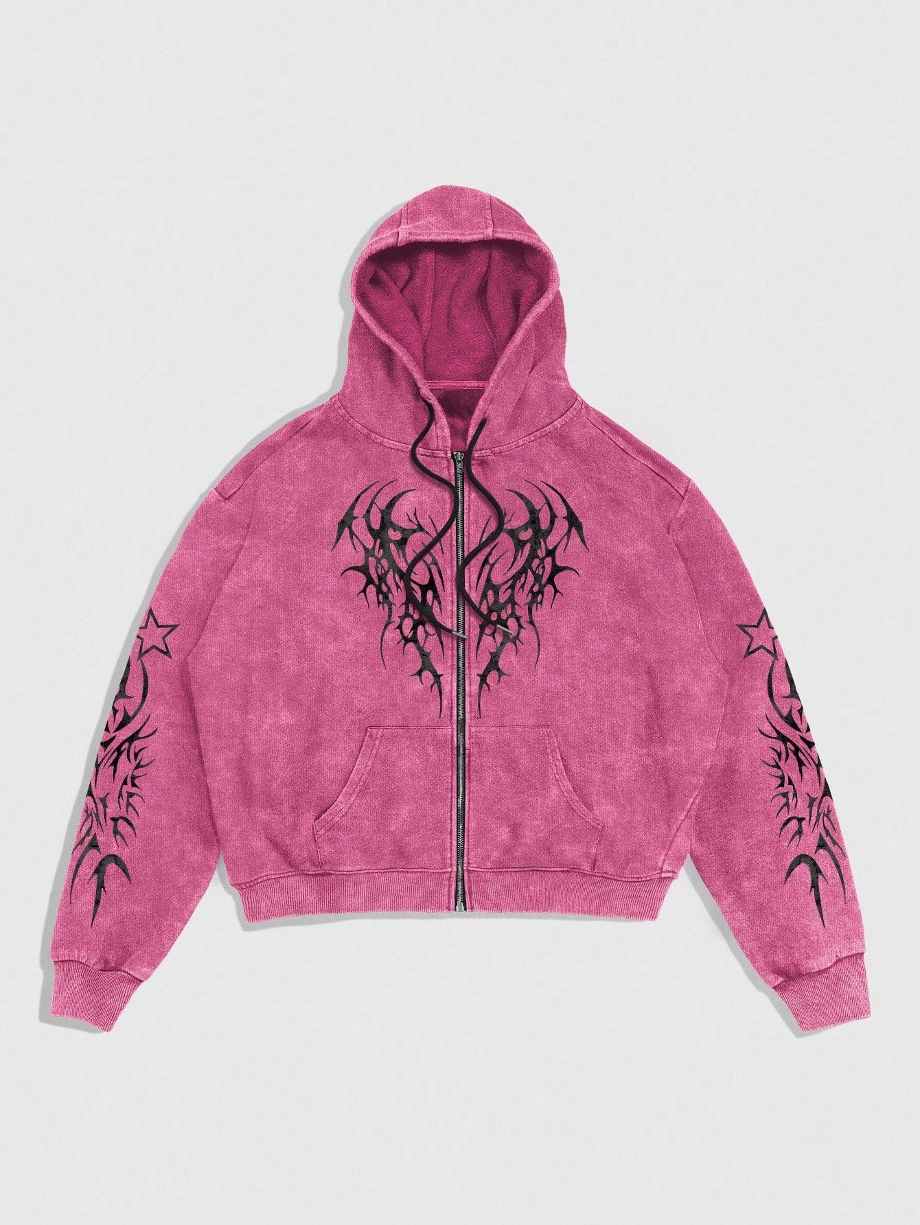 Gothic Acid Wash Pink Zip Hoodie Y2K Graphic