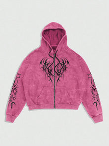 Gothic Acid Wash Pink Zip Hoodie Y2K Graphic