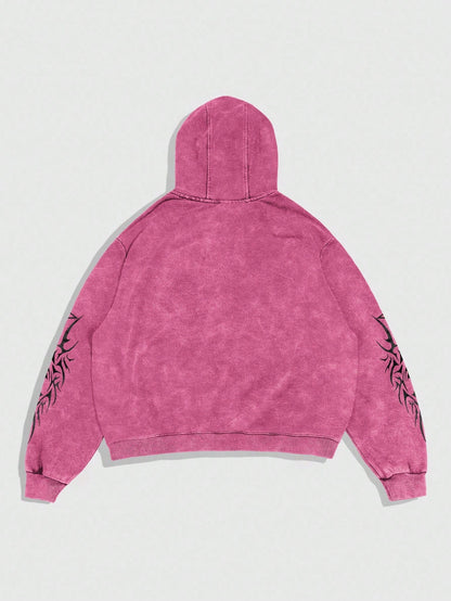 Gothic Acid Wash Pink Zip Hoodie Y2K Graphic