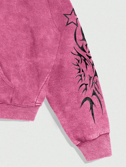 Gothic Acid Wash Pink Zip Hoodie Y2K Graphic