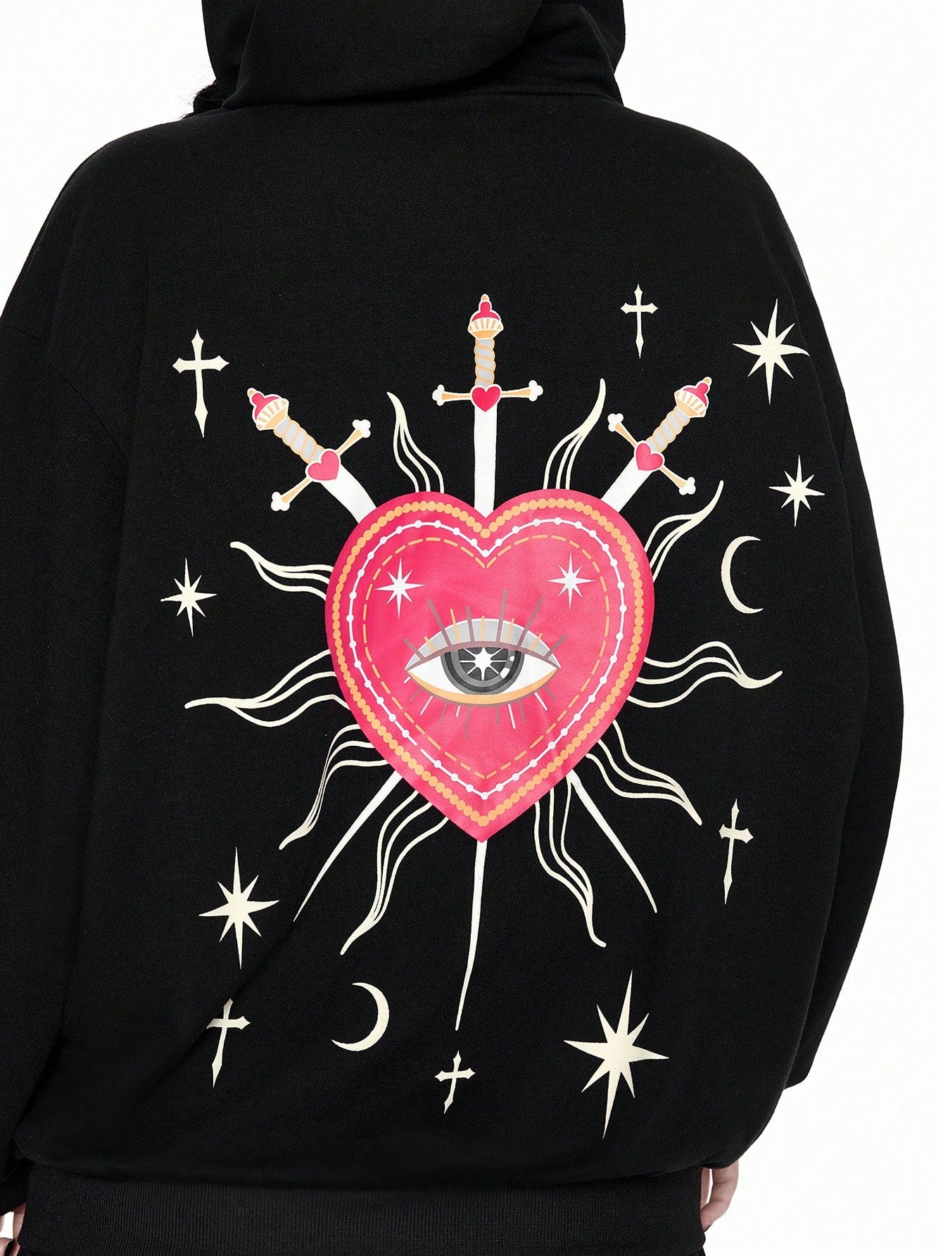トップス p(R)ojectR Heart PLogo Rhinestone Hoodie Goth Star Heart Pearl Decor Zip Hoodie - Pisif