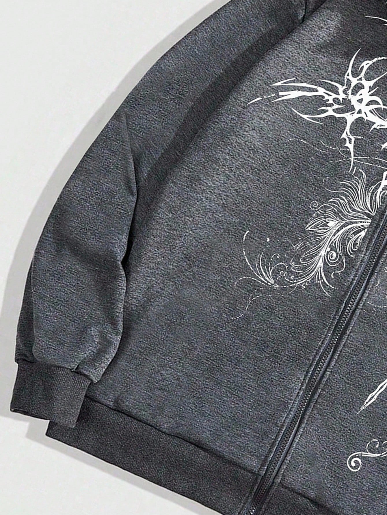 Men's Goth Cross Print Faux Fur Patchwork Zip Hoodie