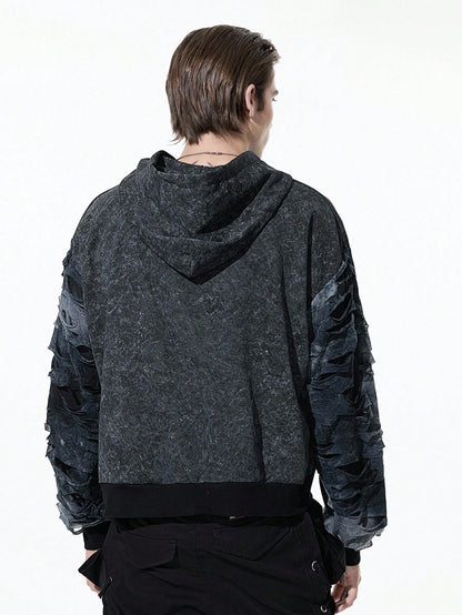 Men's Grunge Punk Color Block Zip-Up Streetwear Hoodie