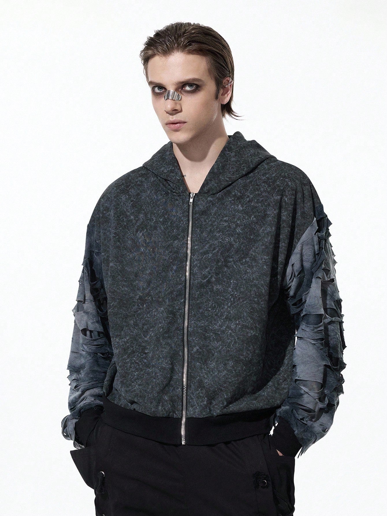 Men's Grunge Punk Color Block Zip-Up Streetwear Hoodie