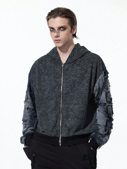 Men's Grunge Punk Color Block Zip-Up Streetwear Hoodie