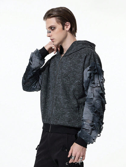Men's Grunge Punk Color Block Zip-Up Streetwear Hoodie