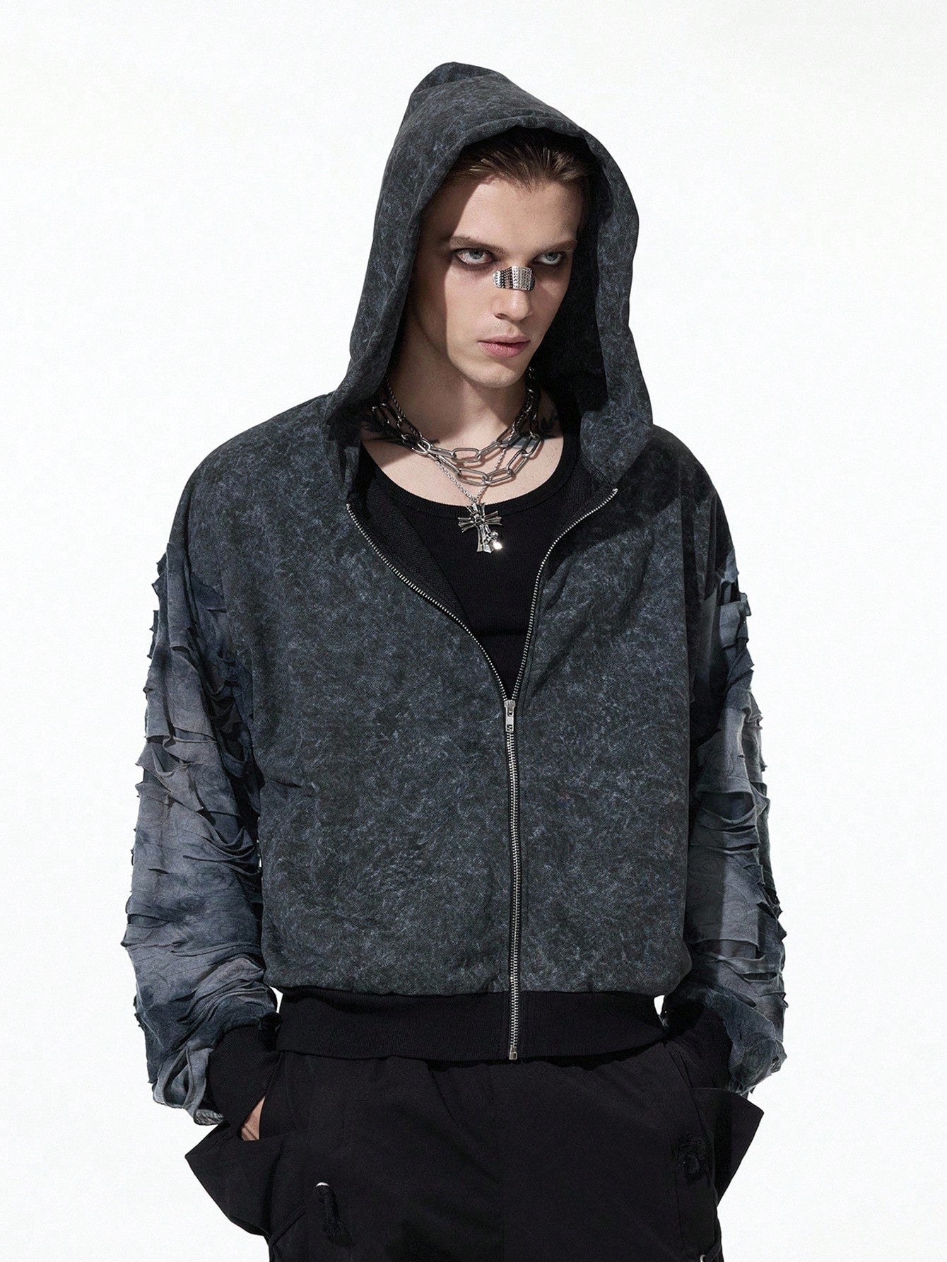 Men's Grunge Punk Color Block Zip-Up Streetwear Hoodie