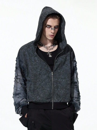 Men's Grunge Punk Color Block Zip-Up Streetwear Hoodie