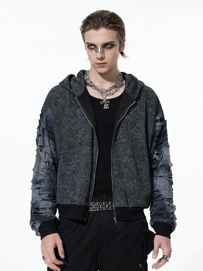 Men's Grunge Punk Color Block Zip-Up Streetwear Hoodie