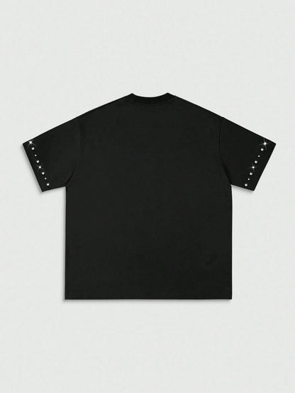Men Eye Print Rhinestone Short Sleeve Tee