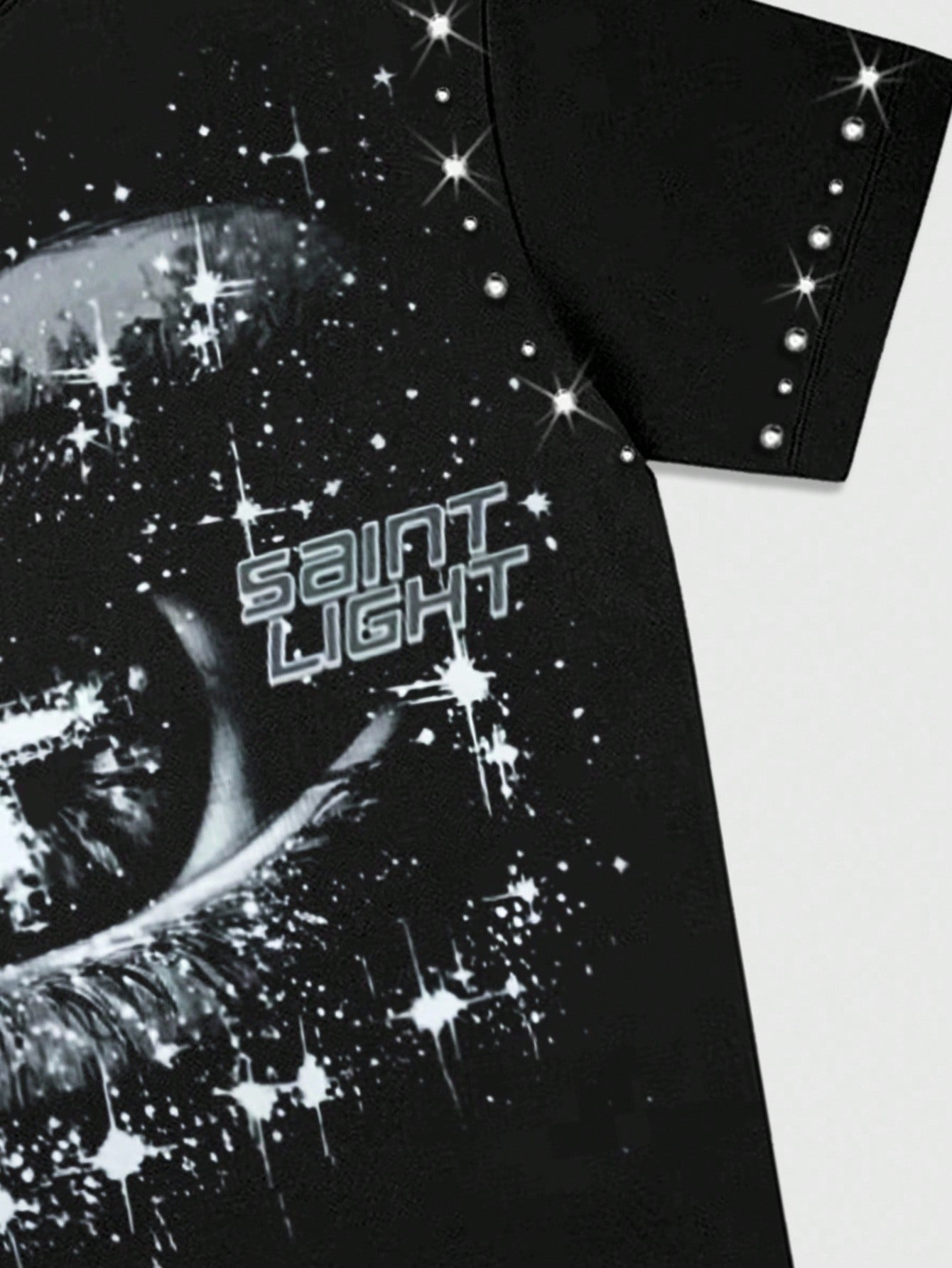 Men Eye Print Rhinestone Short Sleeve Tee