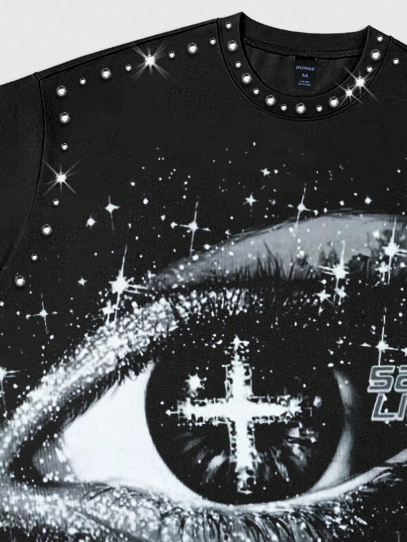 Men Eye Print Rhinestone Short Sleeve Tee