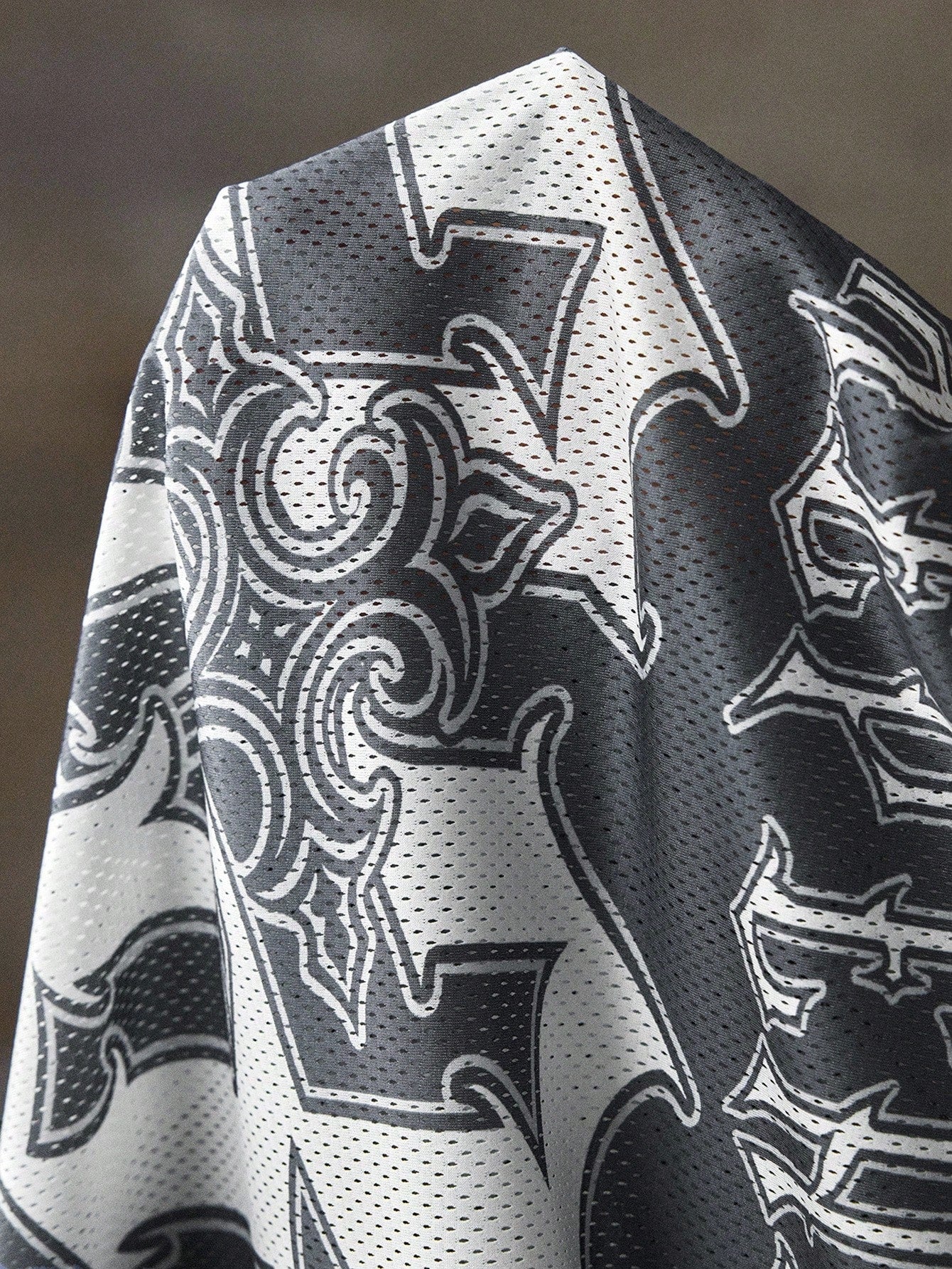 Grey Animal Letter & Tropical Print Sweetheart Neck Mesh Jersey