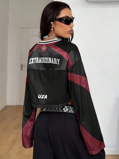 Women's Red & Black Loose Fit Satin Crop Top Jersey