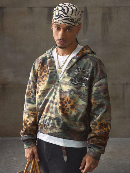 Men's Vintage Distressed Camo Hip Hop Sweatshirt