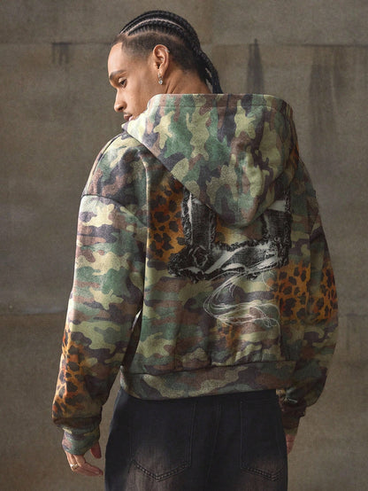 Men's Vintage Distressed Camo Hip Hop Sweatshirt