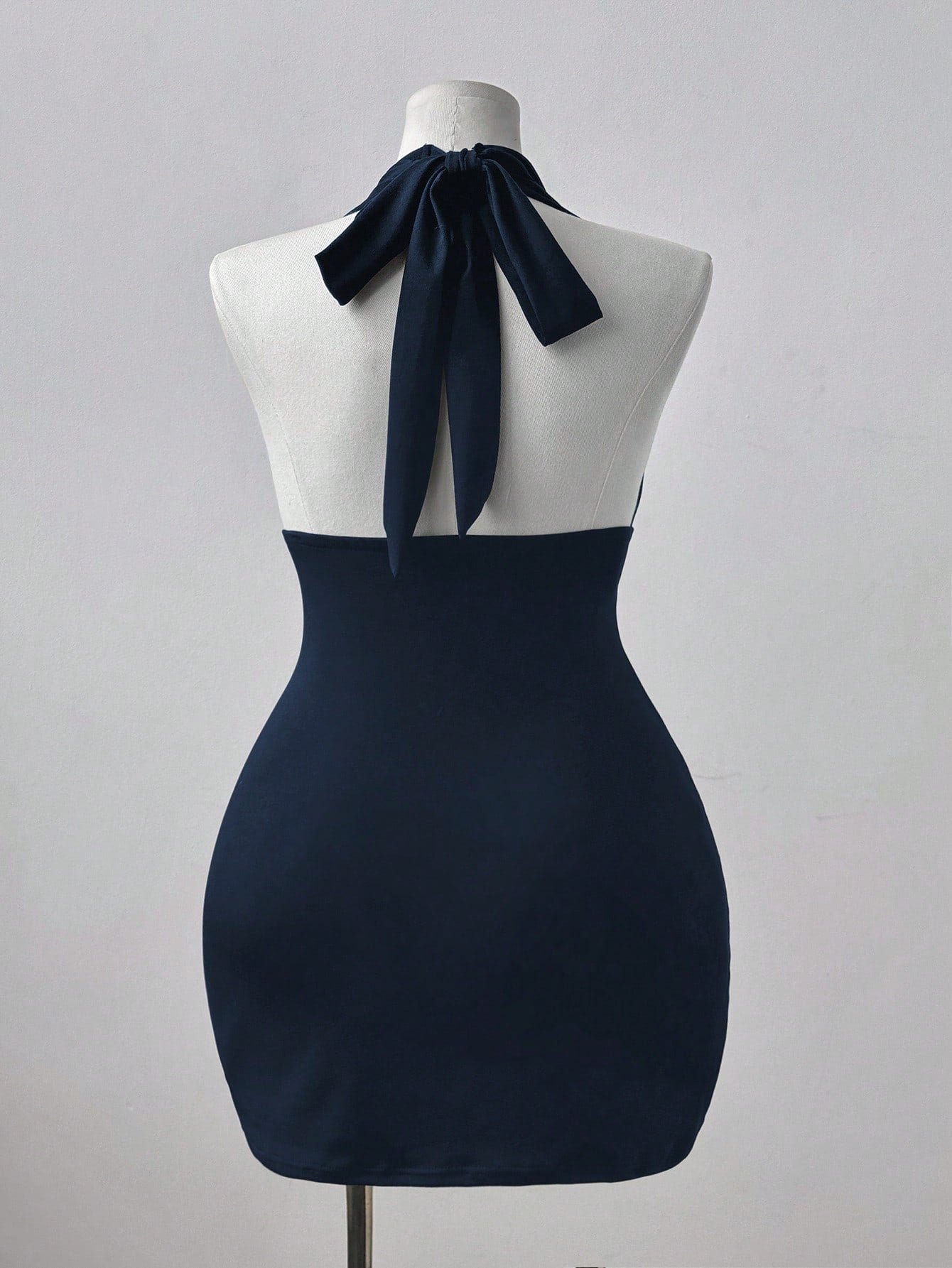 Navy Blue Halter Neck Bodycon Midi Dress