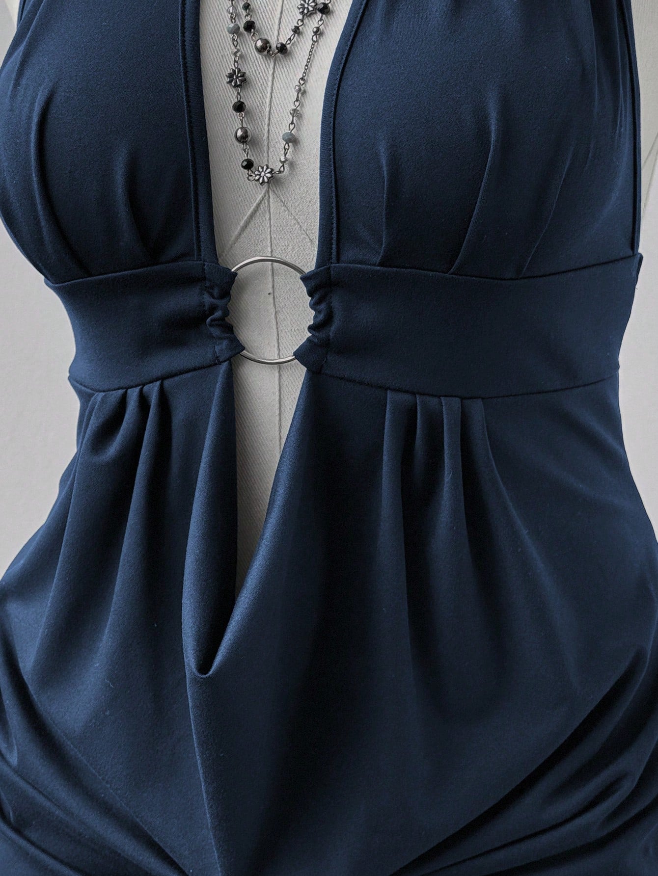 Navy Blue Halter Neck Bodycon Midi Dress