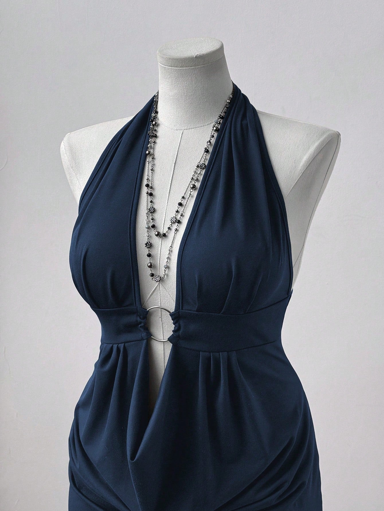 Navy Blue Halter Neck Bodycon Midi Dress