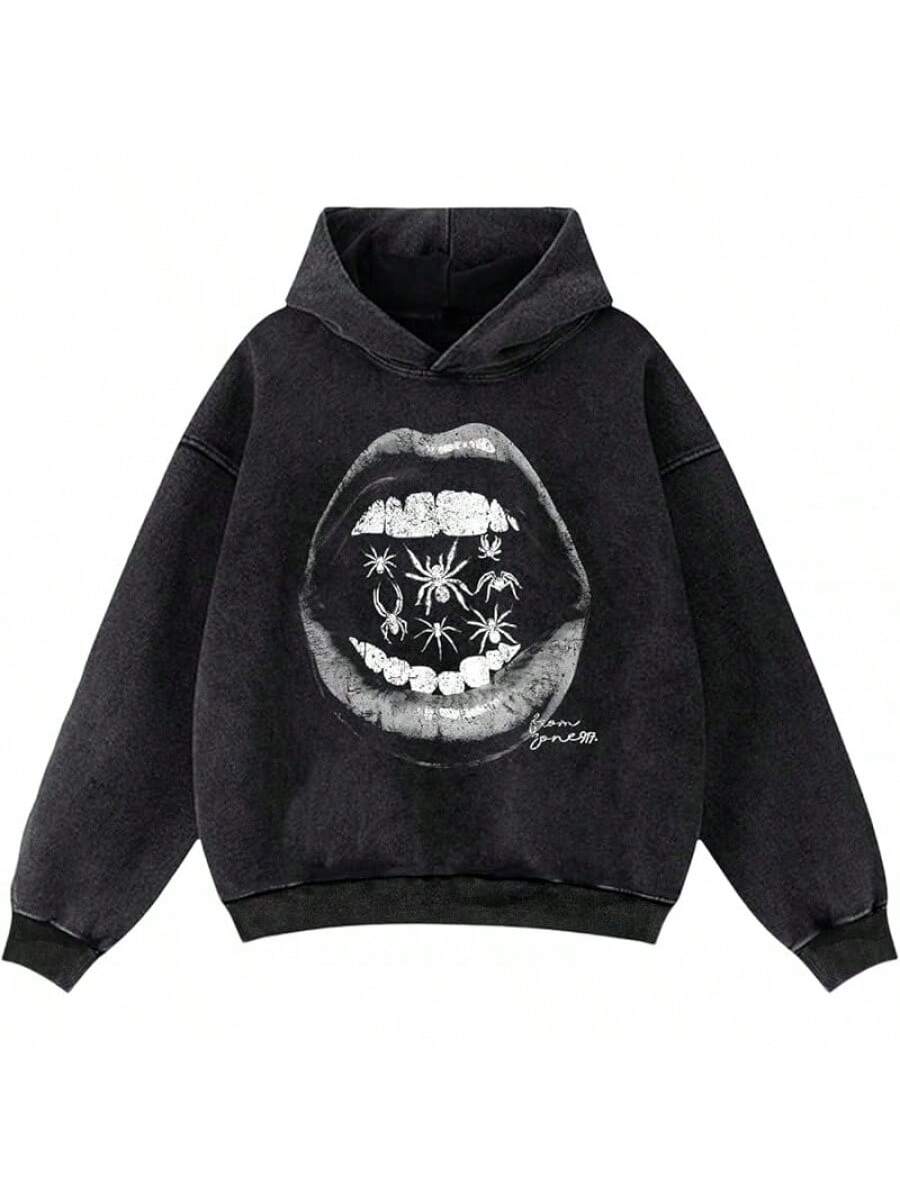 Lips Pattern Oversized Vintage Y2K Graphic Hoodie