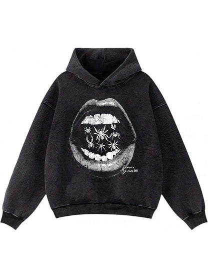 Lips Pattern Oversized Vintage Y2K Graphic Hoodie