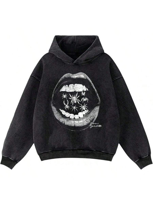 Lips Pattern Oversized Vintage Y2K Graphic Hoodie
