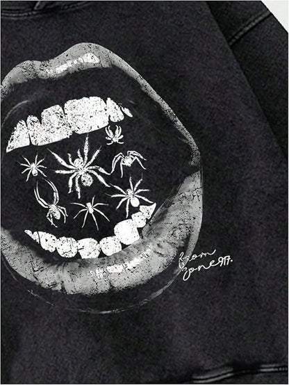 Lips Pattern Oversized Vintage Y2K Graphic Hoodie
