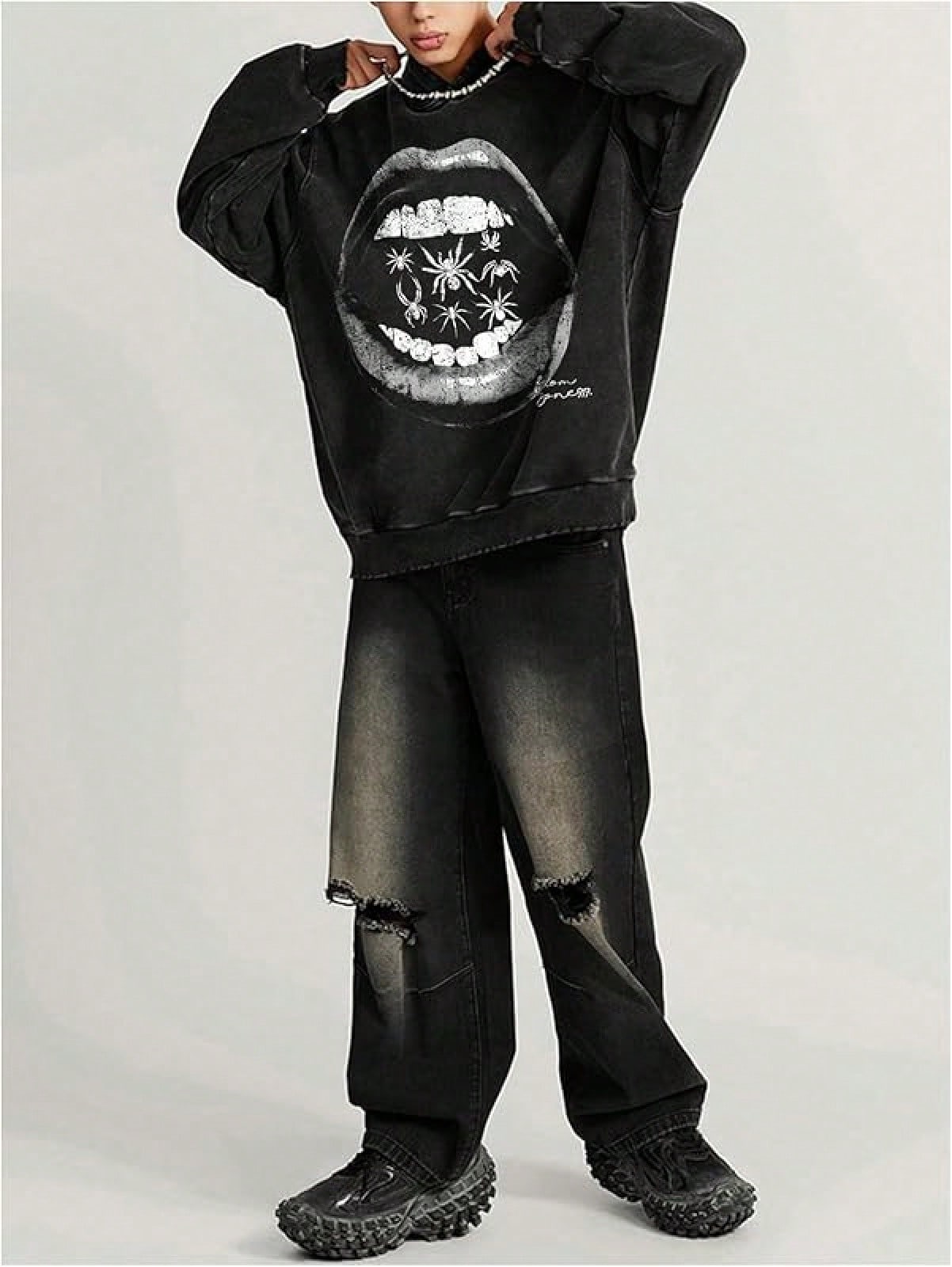 Lips Pattern Oversized Vintage Y2K Graphic Hoodie